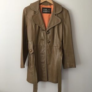 Vintage 60s Cognac Genuine Leather Trench Coat